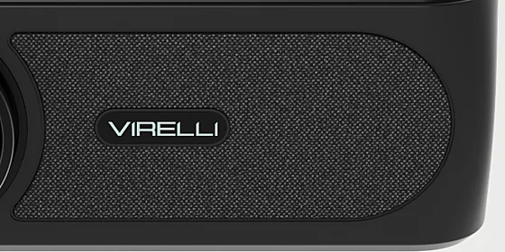 Close-up of the Virelli V811 fabric front panel with the Virelli badge